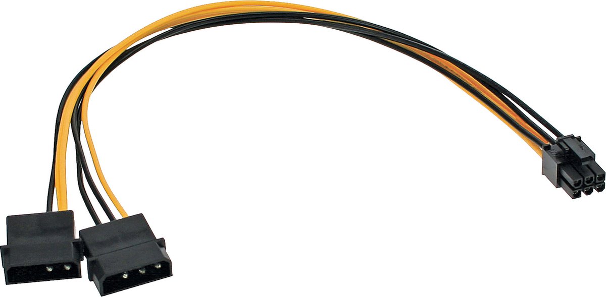 PCIe 6-pins (m) - 2x Molex 4-pins (m) voedingsadapter - 0,30 meter