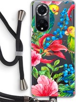 Case Company® - Hoesje met koord geschikt voor Huawei Nova 9 hoesje met Koord - Papegaaien - Telefoonhoesje met Zwart Koord - Bescherming aan alle Kanten en Over de Schermrand