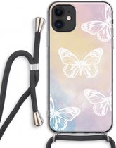 Case Company® - Hoesje met koord geschikt voor iPhone 11 hoesje met Koord - White butterfly - Telefoonhoesje met Zwart Koord - Extra Bescherming aan alle Kanten en Over de Schermrand