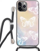 Case Company® - iPhone 11 Pro hoesje met Koord - White butterfly - Telefoonhoesje met Zwart Koord - Extra Bescherming aan alle Kanten en Over de Schermrand