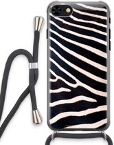 Case Company® - Hoesje met koord geschikt voor iPhone 7 hoesje met Koord - Zebra - Telefoonhoesje met Zwart Koord - Extra Bescherming aan alle Kanten en Over de Schermrand