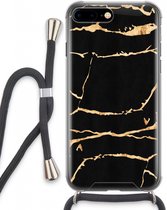 Case Company® - Hoesje met koord geschikt voor iPhone 8 Plus hoesje met Koord - Gouden marmer - Telefoonhoesje met Zwart Koord - Extra Bescherming aan alle Kanten en Over de Schermrand