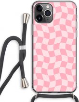 Case Company® - Hoesje met koord geschikt voor iPhone 11 Pro Max hoesje met Koord - Grid Roos - Telefoonhoesje met Zwart Koord - Extra Bescherming aan alle Kanten en Over de Schermrand