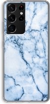 Case Company® - Hoesje geschikt voor Samsung Galaxy S21 Ultra hoesje - Blauw marmer - Soft Cover Telefoonhoesje - Bescherming aan alle Kanten en Schermrand