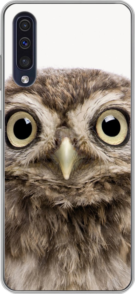 Telefoonhoesje Geschikt voor Samsung Galaxy A50 hoesje - Uilskuiken - Uil - Portret - Bruin - Vogel - Jongens - Meisjes - Siliconen Telefoonhoesje Telefoonhoesje