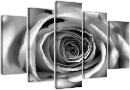 Trend24 - Canvas Schilderij - Rose Flower - Vijfluik - Bloemen - Grijs