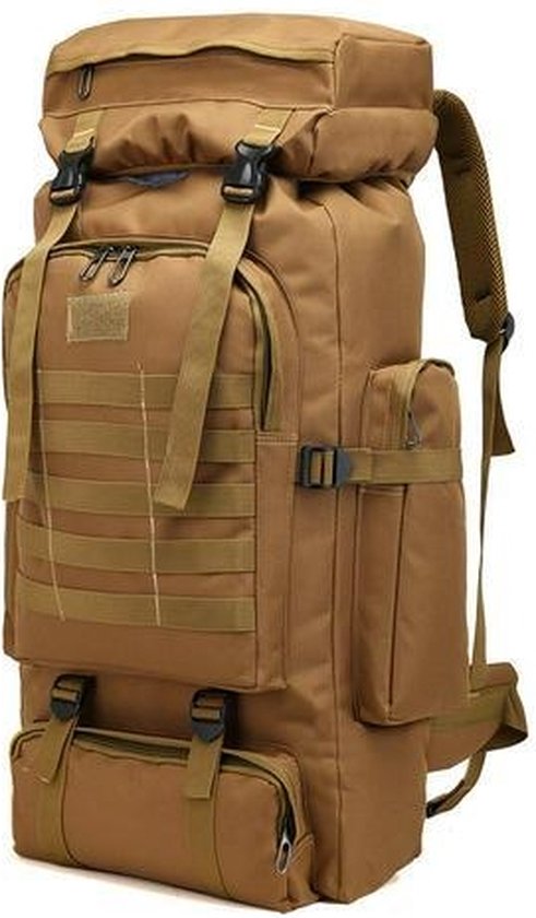 Polaza® Backpack - Rugzak - Rugtas - Groot Formaat - Reis Rugzak - Voor onderweg - Luxe Rugzak - Tas - 80L - Bruin - Camouflage