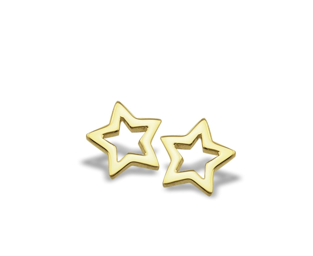 Jwls4u Oorbellen Star Open Silver Gold-plated JE006G