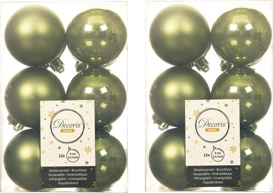 Decoris kerstballen - 24x st - mosgroen - D6 cm - kunststof - mat/glans - kerstversiering