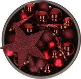 33x pcs boules de Noël en plastique avec pic étoile rouge 5-6-8 cm mix - Boules de Noël en plastique incassables - Décorations pour sapins de Noël