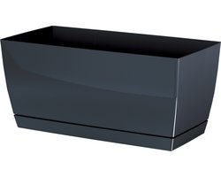 Prosperplast Plantenpot/bloempot met opvangschaal - kunststof - antraciet 40 x 19 x 18 cm - binnen/buiten