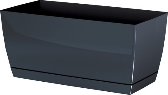 Prosperplast Plantenpot/bloempot met opvangschaal - kunststof - antraciet 40 x 19 x 18 cm - binnen/buiten