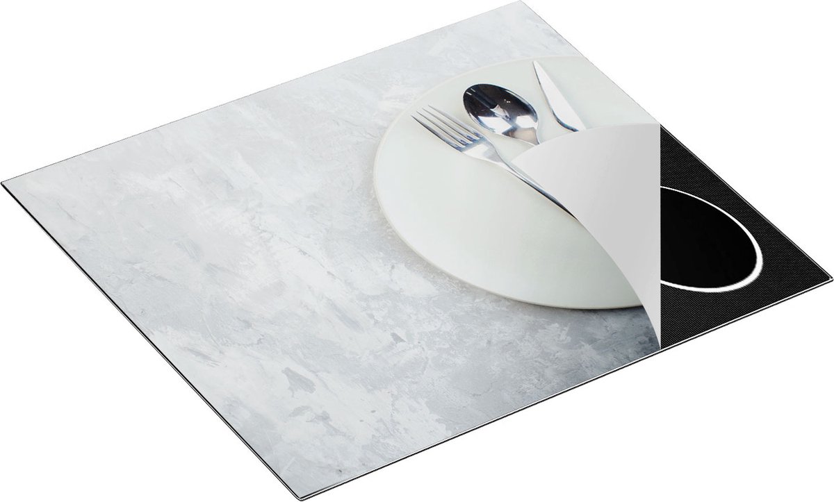 Chefcare Inductie Beschermer Bestek met een Bord op Witte Marmer - 60x50 cm - Afdekplaat Inductie - Kookplaat Beschermer - Inductie Mat