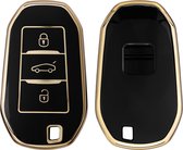 kwmobile autosleutel hoesje geschikt voor Peugeot Citroen 3-knops Smartkey autosleutel (alleen Keyless Go) - autosleutel behuizing in zwart / goud