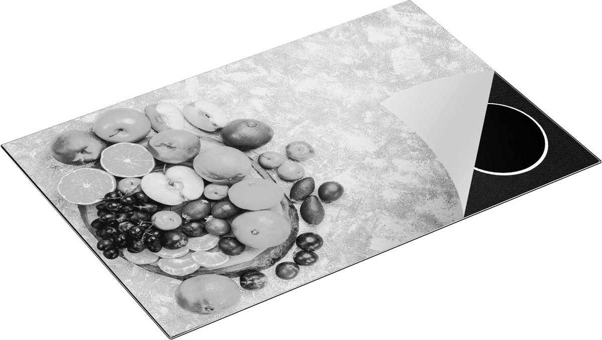 Chefcare Inductie Beschermer Fruit op een Boomstam - Zwart Wit - 81x52 cm - Afdekplaat Inductie - Kookplaat Beschermer - Inductie Mat