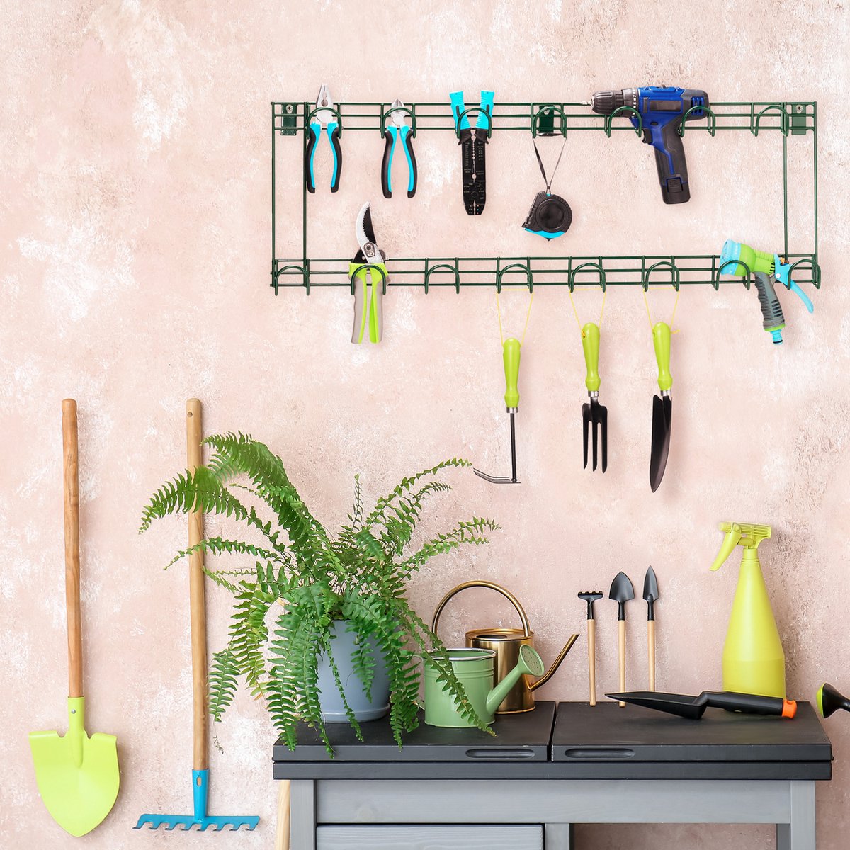Pegboard Gereedschapswandset, gatenwand, 120 x 60 x 0,5 cm en 67-delige hakenset, orde in een handomdraai, voor kelder, keuken of thuisgym, Made in Germany