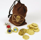 Piraten buidel met sieraden en geld - carnaval verkleed accessoires - speelgoed - 14 x 11 cm