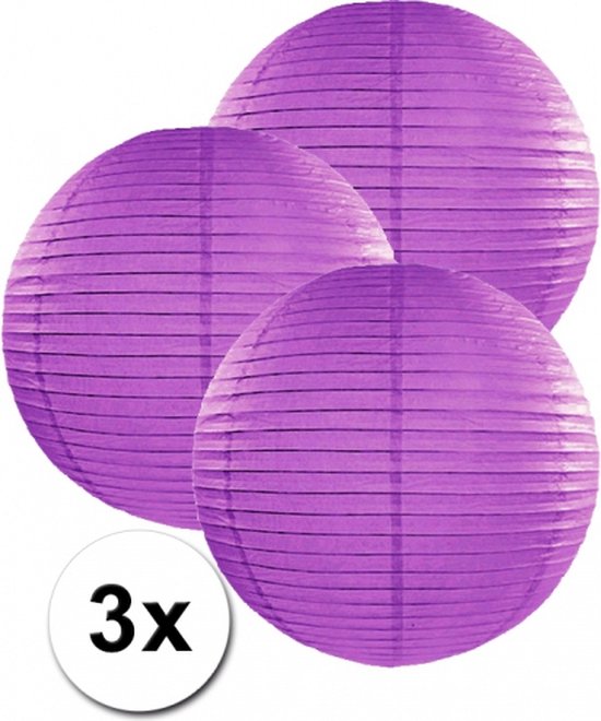 3 donker paarse lampionnen 35 cm