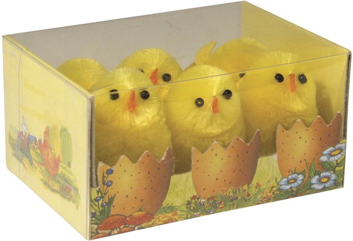 Paaskuikentjes 3,5 cm - 6x stuks - Paasdecoratie / Paasversiering - Pasen thema feestartikelen