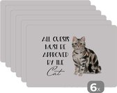 Placemat - Placemats kunststof - Katten - Quotes - Spreuken - All guests must be approved by the cat - 45x30 cm - 6 stuks - Hittebestendig - Anti-Slip - Onderlegger - Afneembaar