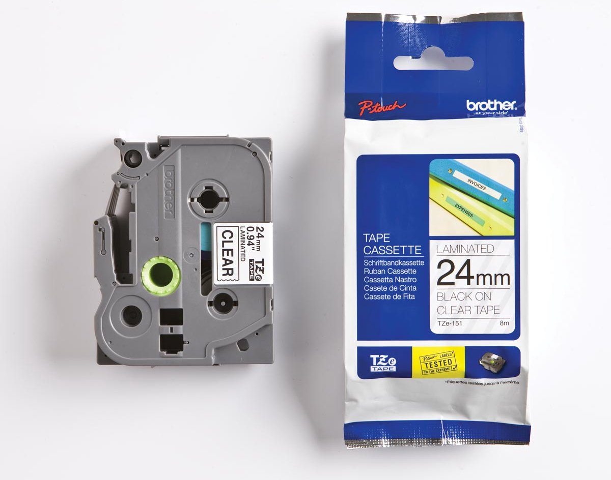 Brother TZe tape voor P-Touch 24 mm, zwart op transparant 25 stuks
