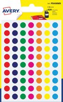 Avery PSA08MX ronde markeringsetiketten, diameter 8 mm, blister van 420 stuks, geassorteerde kleuren 10 stuks