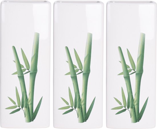 Luchtbevochtiger voor radiator - 3x - bamboe blad print - wit - dolomiet - 8 x 4 x 21 cm - waterverdamper