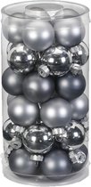 60x stuks kleine glazen kerstballen grijs 4 cm - Kerstboomversiering/kerstversiering