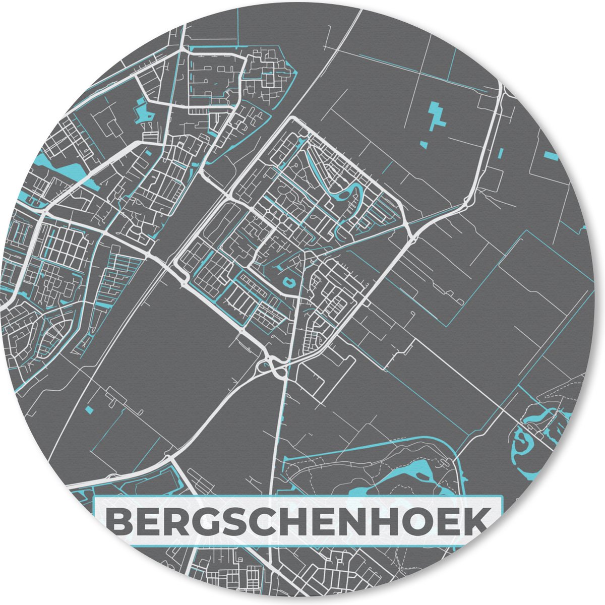 Muismat rond 40x40 cm - Mousepad Bergschenhoek - Blauw - Stadskaart - Plattegrond - Kaart - Ronde muismatten - Stadskaart