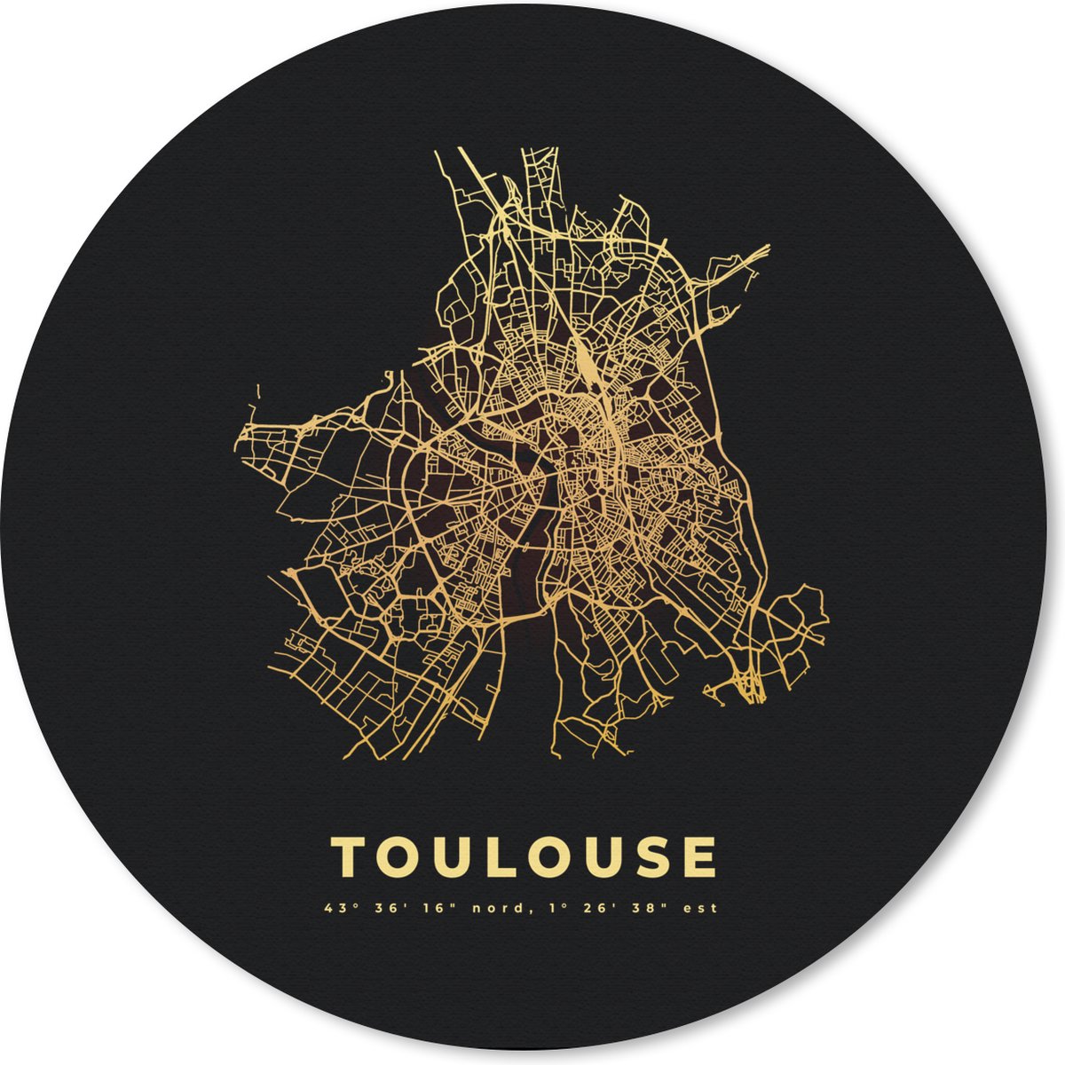Muismat rond 20x20 cm - Mousepad Toulouse - Kaart – Frankrijk – Stadskaart – Plattegrond - Ronde muismatten - Stadskaart