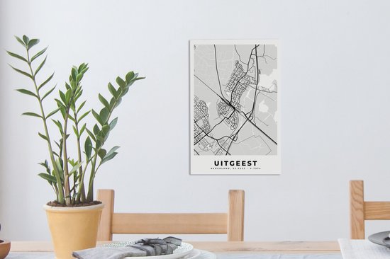 Peinture sur toile Uitgeest - Carte - Plan de la ville - Plan d'étage - 20x30 cm - Décoration murale