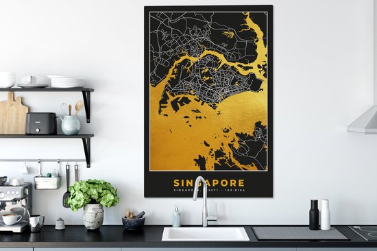 Tableau sur toile Singapour - Plan de la ville - Or - Carte - Carte - 80x120 cm - Décoration murale