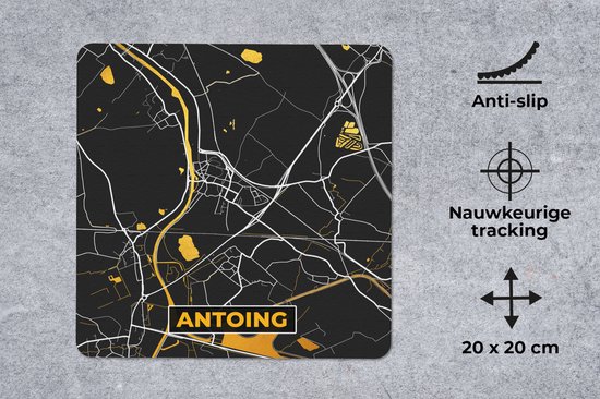 Muismat 20x20 cm - Mousepad Antoing - Kaart - Goud - Plattegrond - Stadskaart - Muismatten - Stadskaart