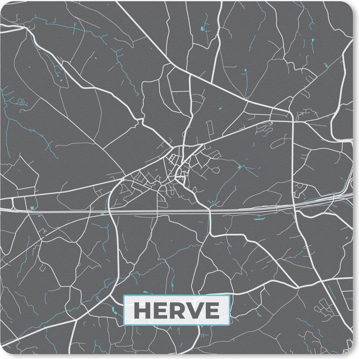 Muismat 30x30 cm - Mousepad Plattegrond – Herve – Blauw – Stadskaart - Kaart - Muismatten - Stadskaart