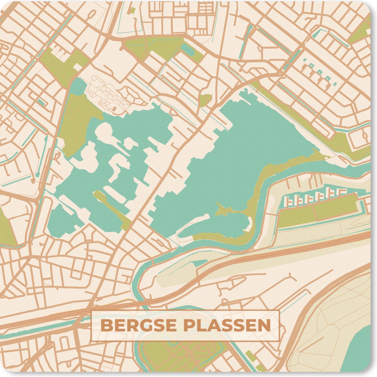 Muismat 20x20 cm - Mousepad Bergse Plassen - Plattegrond - Vintage - Kaart - Stadskaart - Muismatten - Stadskaart