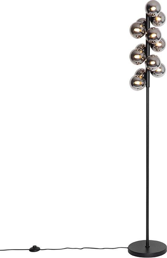 QAZQA bianca - Art Deco Vloerlamp | Staande Lamp - 12 lichts - H 145 cm - Zwart - Woonkamer | Slaapkamer