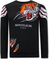 Heren Sweater met Print - Tiger Head - 3636 - Black