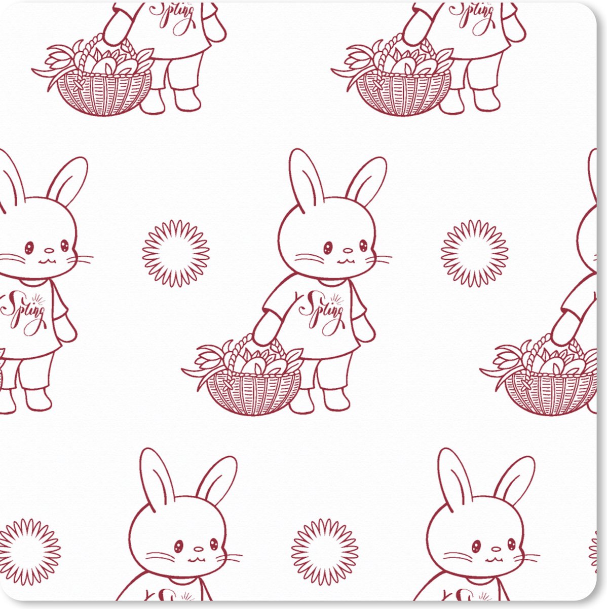 Muismat XXL 60x60 cm - Bureau onderlegger - Bureau mat Konijnen - Patronen - Dieren - Cartoon - Bureaumat - Gaming mousepad xl - Bureaulegger groot - Computer deskmat