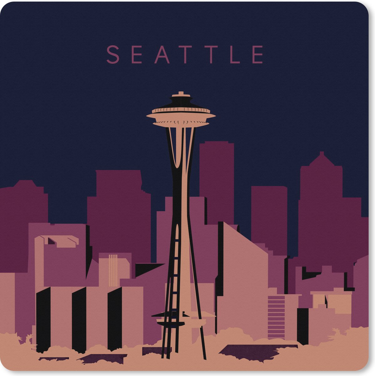 Muismat XXL 50x50 cm - Bureau onderlegger - Bureau mat Architectuur - Seattle - Amerika - Seattle Tower - USA - Amerika - Bureaumat - Gaming mousepad xl - Bureaulegger groot - Computer deskmat