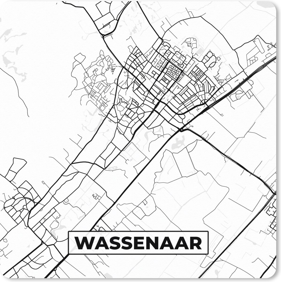 Muismat XXL 60x60 cm - Bureau onderlegger - Bureau mat Kaart - Wassenaar - Zwart - Wit - Bureaumat - Gaming mousepad xl - Bureaulegger groot - Computer deskmat