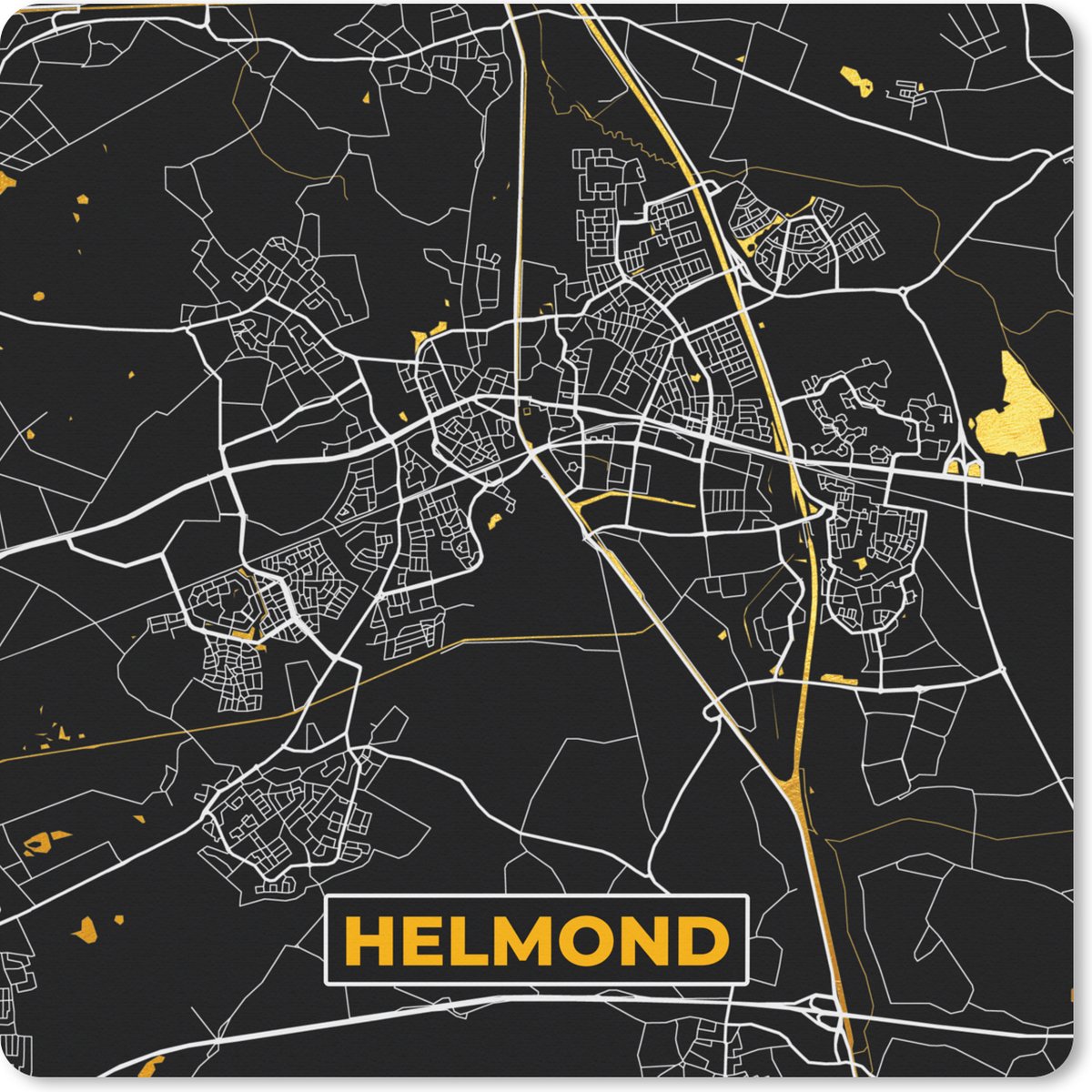 Muismat XXL 50x50 cm - Bureau onderlegger - Bureau mat Plattegrond - Helmond - Goud - Zwart - Bureaumat - Gaming mousepad xl - Bureaulegger groot - Computer deskmat - Stadskaart