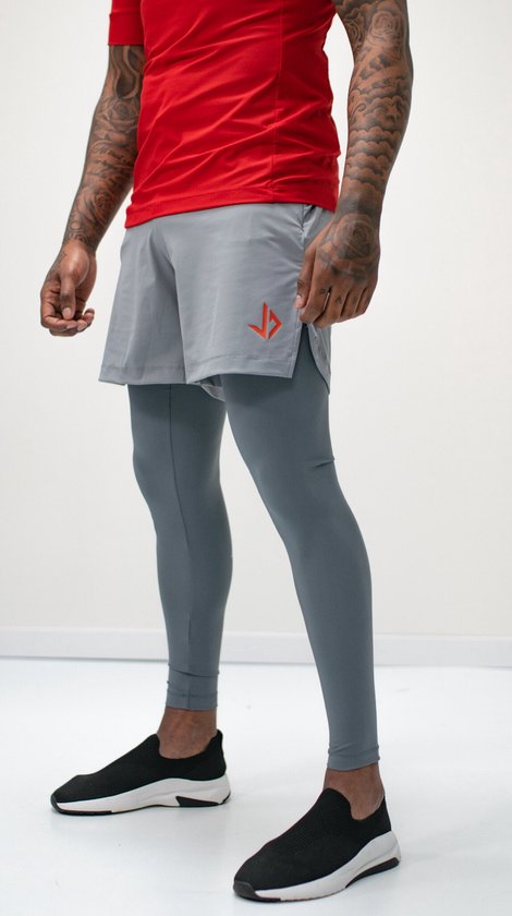 JUSS7 Sportswear - 2in1 Hardloop Broek met Telefoonzak Extra Lang - Grey