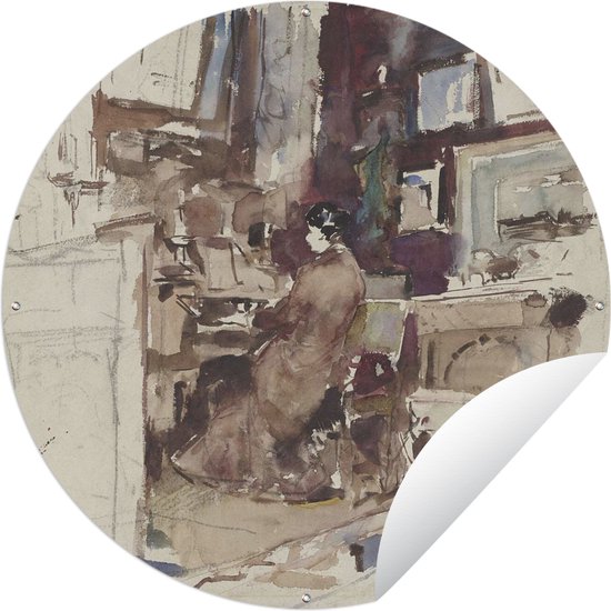 Tuincirkel Dame in atelier achter harmonium - George Hendrik Breitner - 60x60 cm - Ronde Tuinposter - Buiten