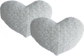 2x stuks pluche kussens hart wit - 28 x 36 cm - Sierkussens voor binnen