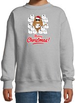 Foute Kerstsweater / Kerst trui met hamsterende kat Merry Christmas grijs voor kinderen- Kerstkleding / Christmas outfit 170/176