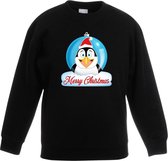 Kersttrui Merry Christmas pinguin kerstbal zwart jongens en meisjes - Kerstruien kind 98/104