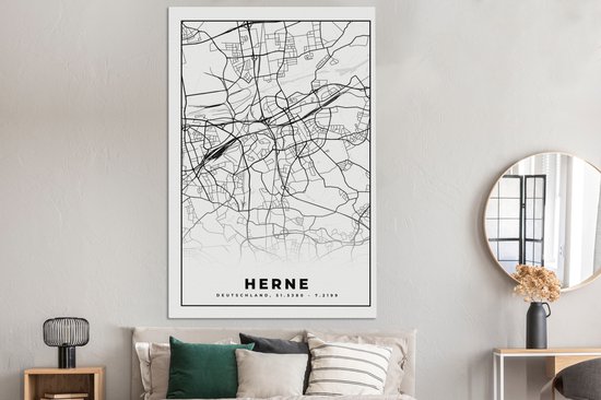 Peinture sur toile Herne - Plan de la ville - Carte - Plan d'étage - 120x180 cm - Décoration murale XXL
