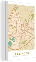 Canvas Schilderij Ratingen - Plattegrond - Stadskaart - Vintage - Kaart - 40x60 cm - Wanddecoratie