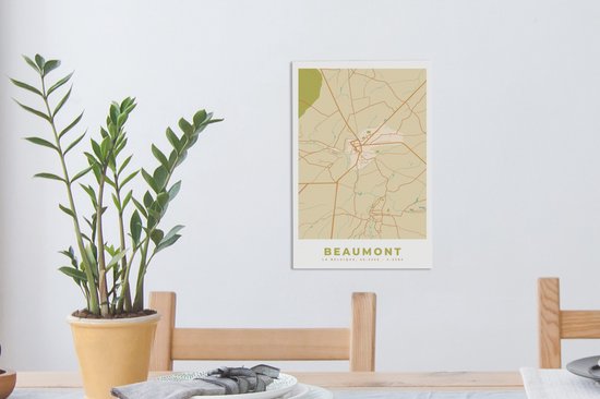 Tableau Peinture sur Toile Carte - België - Beaumont - Plan de Ville - Plan d'étage - 20x30 cm - Décoration murale