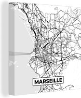 Canvas Schilderij Kaart - Plattegrond - Marseille - Frankrijk - Stadskaart - Zwart wit - 50x50 cm - Wanddecoratie